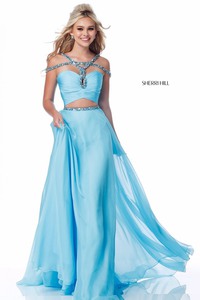 Sherri Hill 51812 Light Blue 2018 A Line Long Chiffon Prom Dresses Beaded