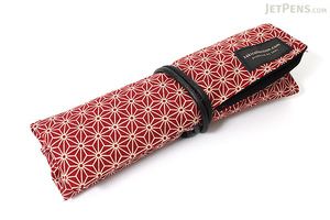 Saki P-661 Roll Pen Case with Traditional Japanese Fabric - Dark Red