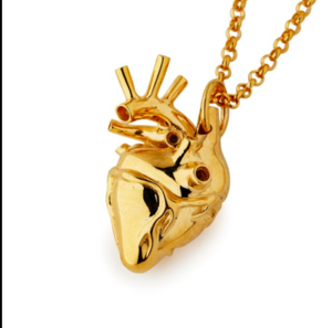 great frog large gold plated anatomical heart necklace