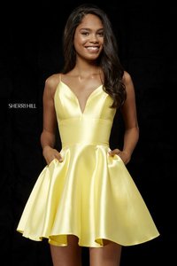 Spaghetti Straps Sherri Hill 52379 Yellow Mikado Homecoming Dresses 2018