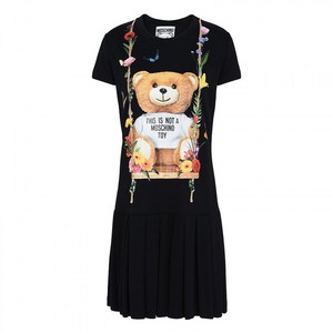 MOSCHINO BOTANICAL BEAR SHORT DRESS BLACK