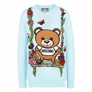 MOSCHINO BOTANICAL BEAR SWEATER SKY BLUE