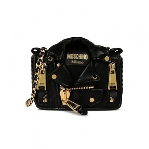 MOSCHINO BIKER JACKET SHOULDER BAG BLACK