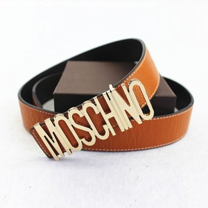 MOSCHINO LOGO BUCKLE LARGE EMBOSSED BELT AMBER