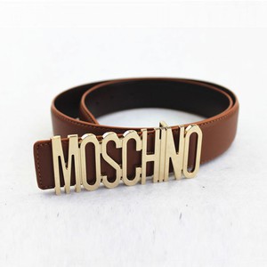 MOSCHINO LOGO BUCKLE LARGE LEATHER BELT BROWN