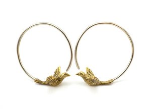 Small Bird Hoop Earrings - Blue Bird Earrings