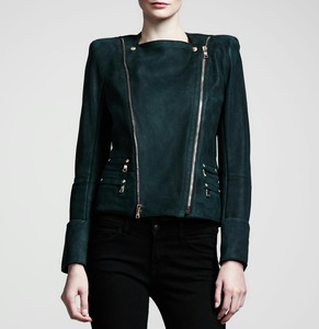 Balmain Green Shearling Leather Biker Jacket