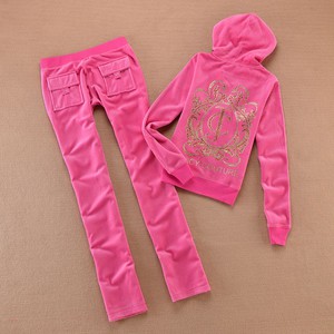 Juicy Couture Studded luxurious JC Velour Tracksuit 8606 2pcs Women Suits Rose