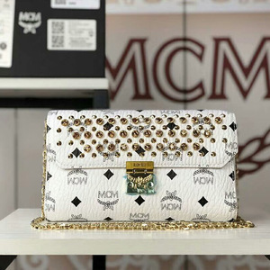 MCM Medium Millie Diamond Visetos Flap Crossbody Bag In White