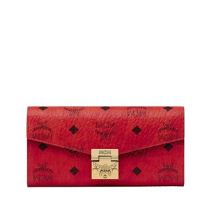 MCM Large Patricia Visetos Chain Wallet In Red