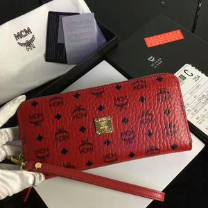 MCM Heritage Visetos Leather Long Wallet In Red