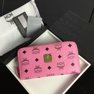 MCM Color Visetos Leather Long Wallet In Pink