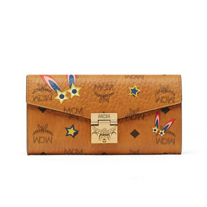 MCM Large Patricia Star Eyed Bunny Visetos Flap Wallet In Brown