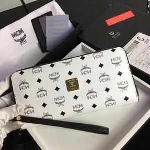 MCM Heritage Visetos Leather Long Wallet In White