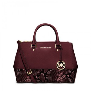MICHAEL Michael Kors Sutton Medium Embossed-Leather Satchel Burgundy