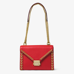 MICHAEL Michael Kors Whitney Large Stud Leather Convertible Shoulder Bag Red