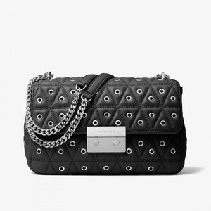 MICHAEL Michael Kors Sloan Grommeted Leather Shoulder Bag Black