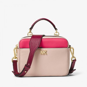 MICHAEL Michael Kors Mott Mini Color-Block Pebbled Leather Crossbody Pink