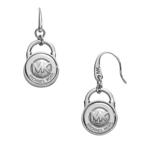 Cheap Michael Kors Silver-Tone Logo Padlock Drop Earrings