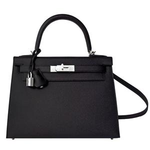 Hermes Kelly 28 or 25 black color, epsom leather, sellier, palladium hardware