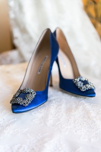 Manolo Blahnik Blue satin jewel buckle pumps