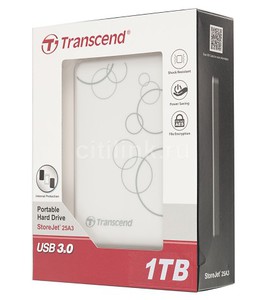 Внешний жесткий диск TRANSCEND StoreJet 25A3 TS1TSJ25A3W, 1Тб, белый