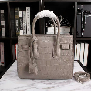 SAINT LAURENT BABY SAC DE JOUR BAG IN CROCODILE EMBOSSED LEATHER GREY