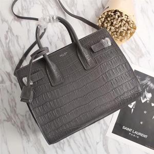 SAINT LAURENT SMALL SAC DE JOUR BAG IN CROCODILE EMBOSSED LEATHER GREY