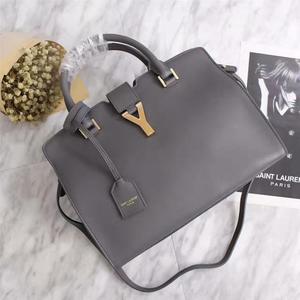 SAINT LAURENT SMALL Y-LIGNE CABAS BAG IN LEATHER GREY