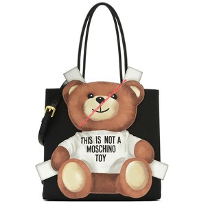 Moschino Cross Bear Women Leather Tote Black