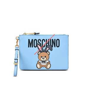 Moschino Playboy Bear Women Leather Clutch Sky Blue