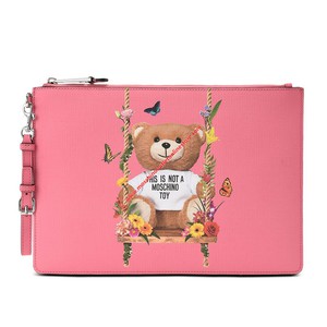 Moschino Botanical Bear Women Leather Clutch Pink