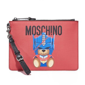 Moschino Transformer Bear Women Leather Clutch Red
