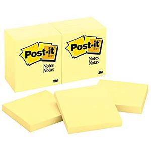 Post-it 654 Notes, 3 in x 3 in, Canary Yellow, 12 Pads/Pack, 100 Sheets/Pad