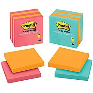 Post-it Pop-up Notes, America’s #1 Favorite Sticky Note, 3 in x 3 in, Assorted Colors, 5 Pads/Pack (3301-5ALT-M)