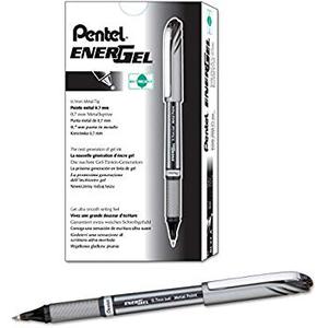 Pentel EnerGel NV Liquid Gel Pen, 0.7mm, Medium Line Capped, Metal Tip, Black Ink, Box of 12 (BL27-A)