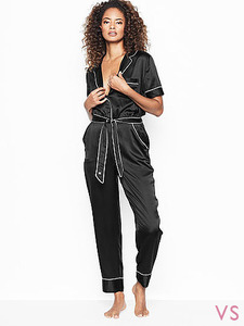 VICTORIA'S SECRET SATIN BUTTON-FRONT JUMPSUIT