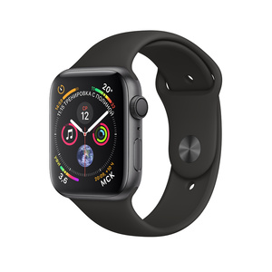 Apple Watch Series 4, 40 мм, корпус из алюминия цвета «серый космос», спортивный ремешок чёрного цвета