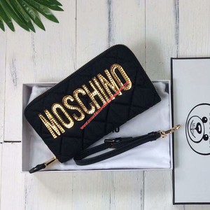 Moschino Logo Women Quilted Techno Fabric Wallet Black