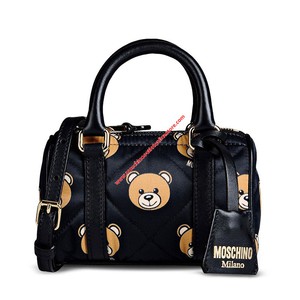 Moschino Teddy Bears Women Small Leather Boston Bag Black