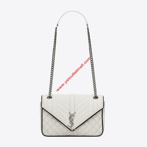 SAINT LAURENT CLASSIC SOFT ENVELOPE IN MIXED MATELASSE LEATHER WHITE/BLACK