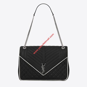 SAINT LAURENT CLASSIC SOFT ENVELOPE IN MIXED MATELASSE LEATHER BLACK/WHITE