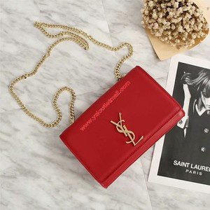 SAINT LAURENT MEDIUM KATE CHAIN BAG IN LEATHER RED