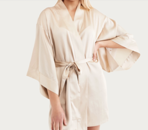 Beige / Rose Cream Silk Robe Kimono