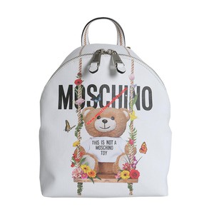 Moschino Botanical Bear Womens Medium Leather Backpack White