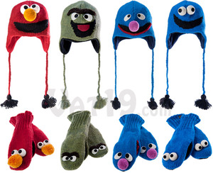 Adult size Sesame Street knitted hats and mittens