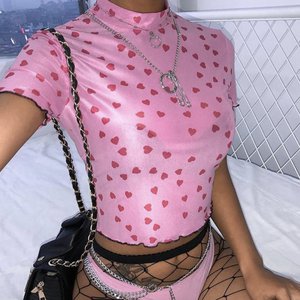 pink heart mesh crop top