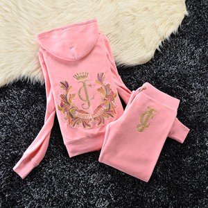 Juicy Couture Studded JC Crown Velour Tracksuit 6020 2pcs Women Suits Pink