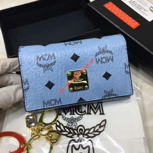 MCM Medium Visetos Heritage Trifold Wallet In Washed Blue