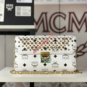 MCM Medium Millie Diamond Visetos Flap Crossbody In White